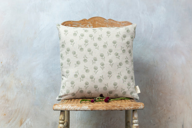 Sage Green Clover Square Linen Cushion