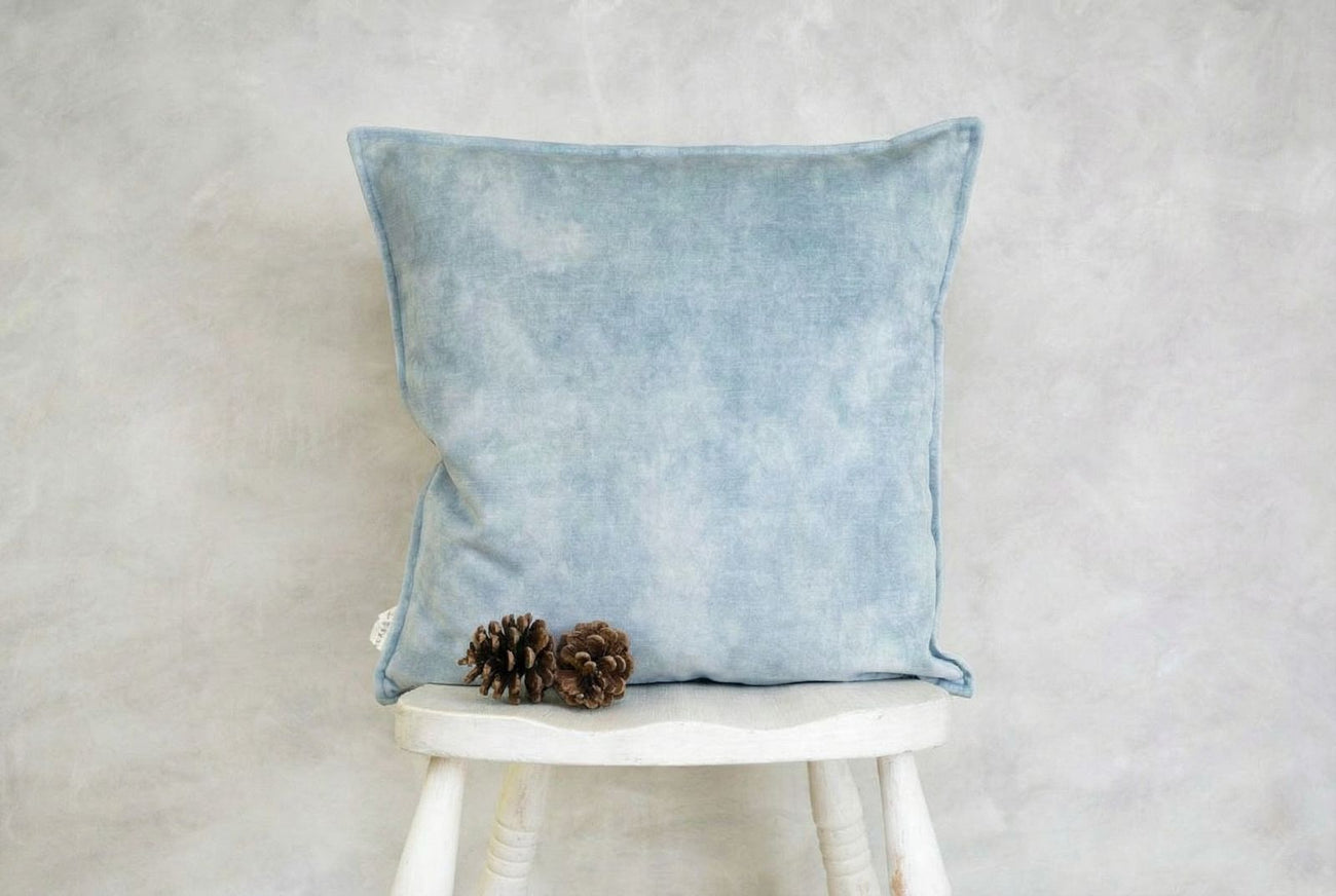 Pale Blue Velvet Hemmed Cushion