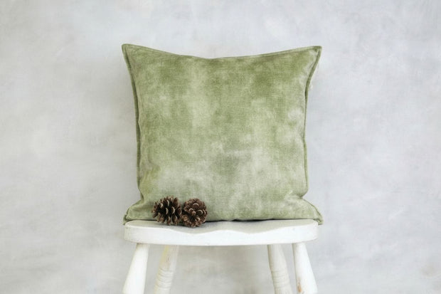 Soft Green Velvet Hemmed Cushion