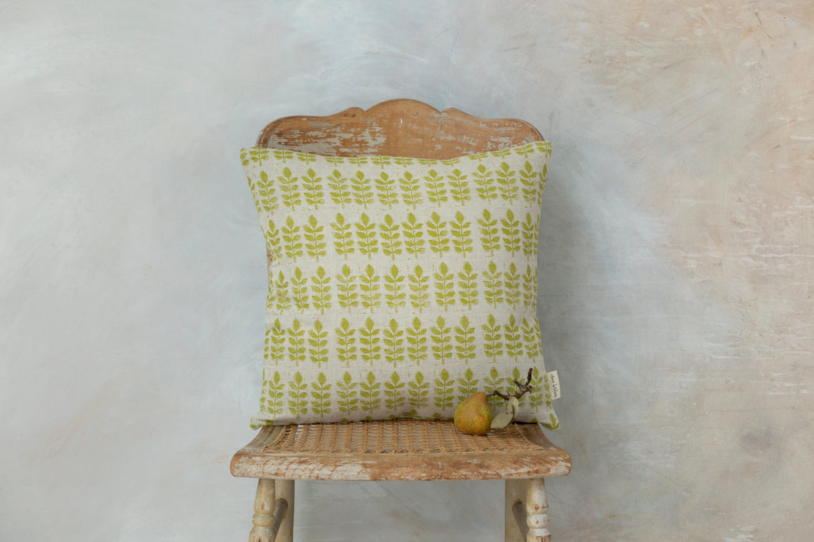 Green Leaf Square Linen Cushion