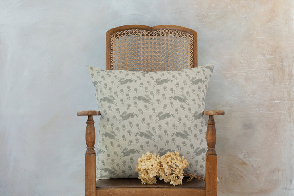 Running Hare Large Linen Cushion
