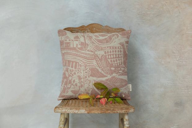 Pink Through The Fields Square Linen Cushion