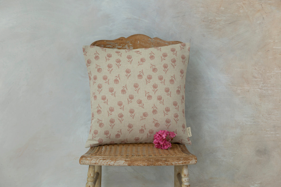 Pink Clover Square Linen Cushion