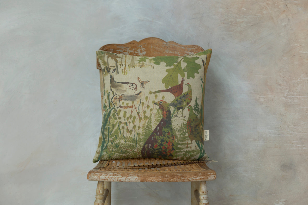 Pheasant and Deer Square Linen Cushion