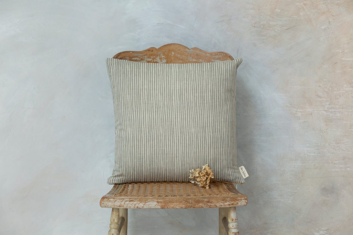 Grey Stripe Square Linen Cushion