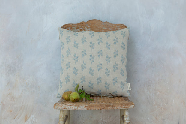 Blue Flora Linen Cushion